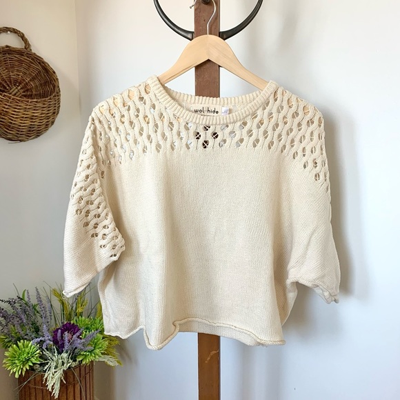 Wol Hide Loose Lace Lattice Organic Cotton Knit Sweater - Picture 4 of 14